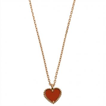 Pre Owned Van Cleef & Arpels Sweet Alhambra Heart Red Carnelian Rose Gold Pendant Necklace