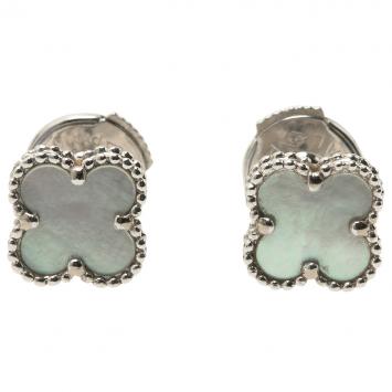 Pre Owned Van Cleef & Arpels Sweet Alhambra Mother of Pearl White Gold Earrings