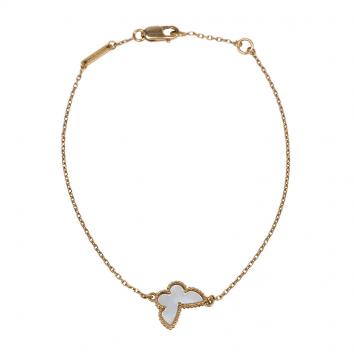 Pre Owned Van Cleef and Arpels Sweet Al Hambra Butterfly Mother of Pearl Yellow Gold Bracelet
