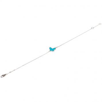 Pre Owned Van Cleef and Arples Sweet Alhambra Butterfly Turquoise White Gold Bracelet Size 18cm