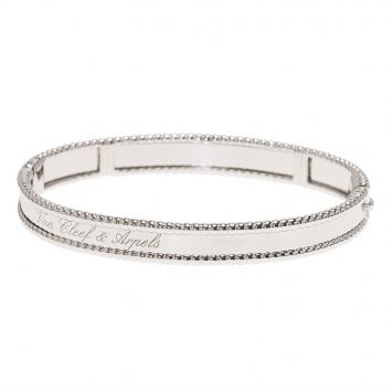 Pre Owned Van Cleef & Arpels Perlee Signature White Gold Bangle Bracelet Size 18