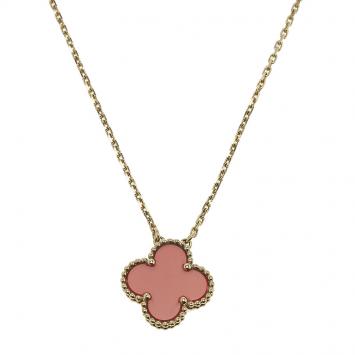 Pre Owned Van Cleef & Arpels Vintage Alhambra Carnelian Yellow Gold Necklace