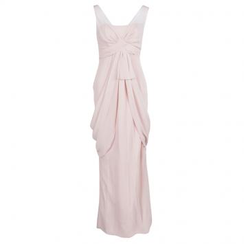 Pre Owned White by Vera Wang Pale Pink Crinkled Chiffon Draped Maxi Dress XS