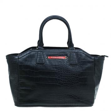 Pre Owned Versace Jeans Black Croc Embossed Leather Tote
