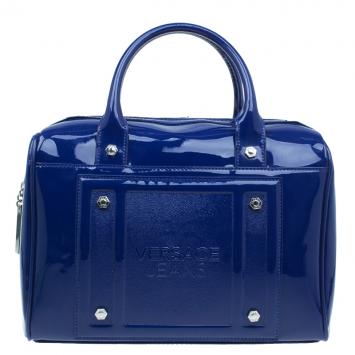 مملوكة مسبقًا Versace Jeans Blue Patent Leather Large Bowling Bag