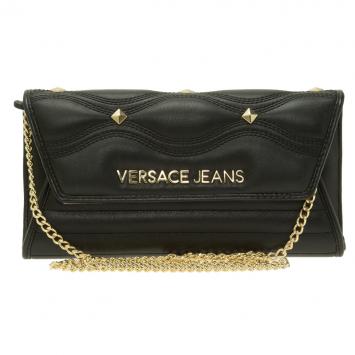 Pre Owned Versace Jeans Black Leather Diamond Stud Fold Over Wallet on Chain Bag