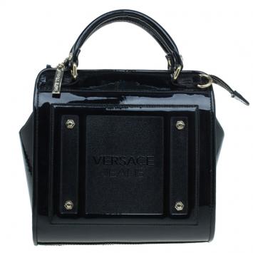 Pre Owned Versace Jeans Black Patent Leather Medium Box Top Handle Bag