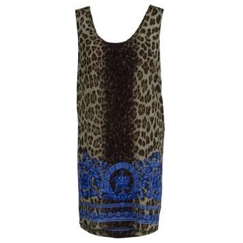 مملوكة مسبقًا Versace Blue Animal Print Sleeveless Silk Dress M