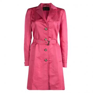 Pre Owned Versace Pink Silk Belted Trench Coat M