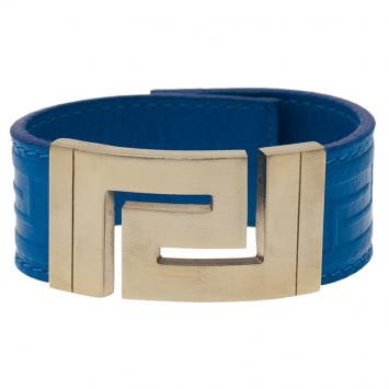Pre Owned Versace Blue Leather Gold Tone Bracelet