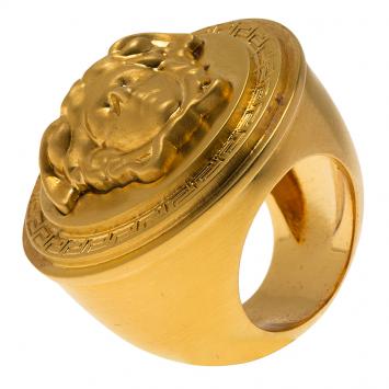 Pre Owned Versace Icon Medusa Gold Tone Ring Size 54.5