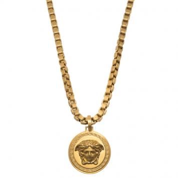 Pre Owned Versace Icon Medusa Gold Tone Pendant Necklace