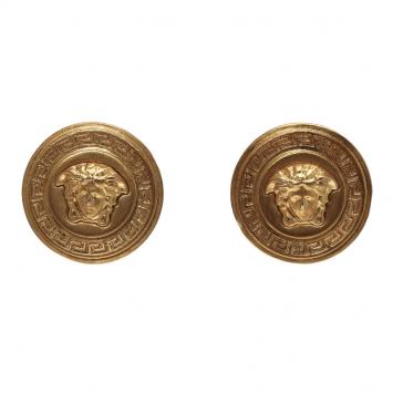 Pre Owned Versace Medusa Medallion Gold Tone Clip-on Stud Earrings