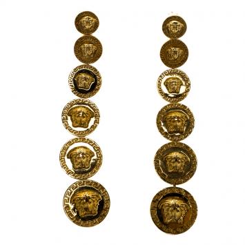 Pre Owned Versace Medusa Gold Tone Drop Earrings