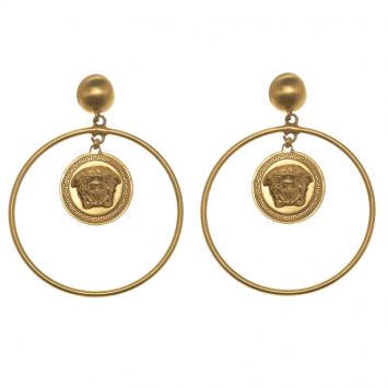 Pre Owned Versace Medusa Gold Tone Hoop Earrings