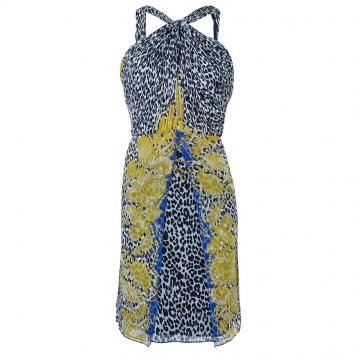 Pre Owned Versace Scarf Leopard Print Halterneck Dress M