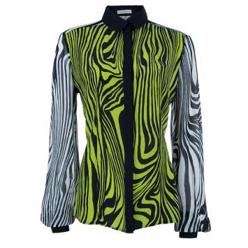 Pre Owned Versace Yellow Printed Chiffon Shirt M