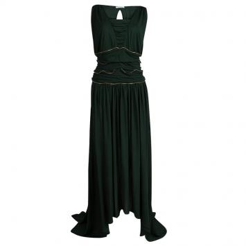 Pre Owned Versace Collection Green Ruched Zip Detailed Sleeveless Gown XL