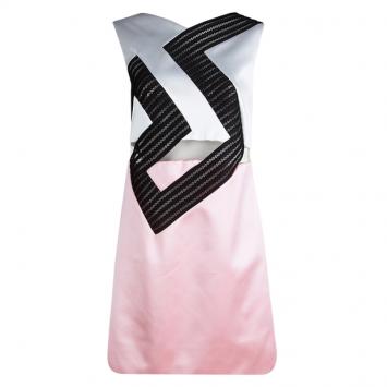 مملوكة مسبقًا Versace Pink and White Colorblock Mesh Insert Sleeveless Cocktail Dress M