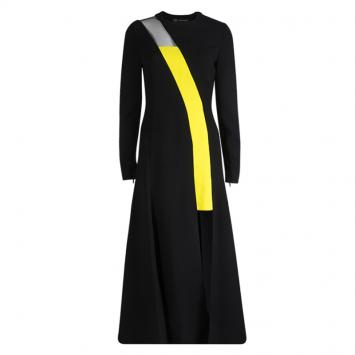 Pre Owned Versace Black Contrast Panel Detail Long Sleeve Flared  Bottom Maxi Dress M