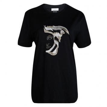 Pre Owned Versace Collection Black Medusa Logo Embroidered Short Sleeve T-Shirt L