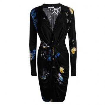 Pre Owned Versace Collection Black Printed Tie Detail Long Sleeve Shirt Dress M