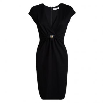 Pre Owned Versace Collection Black Logo Buckle Detail Abito Donna Jersey Dress M