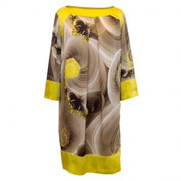 Pre Owned Versace Collection Yellow Printed Silk Tunic Dress M