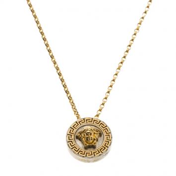 Pre Owned Versace Silver & 18k Gold Medusa Necklace