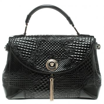 Pre Owned Versace Black Patent Leather Altea Top Handle Bag