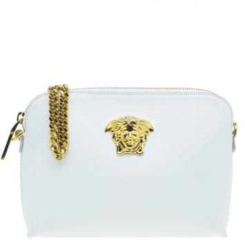 Pre Owned Versace White Leather Small Medusa Clutch