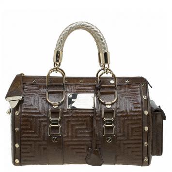 Pre Owned Versace Brown Quilted Patent Leather Snap Out Of It Satchel