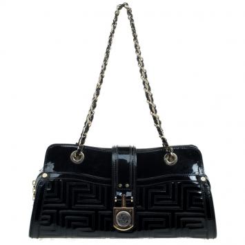 Pre Owned Versace Couture Black Quilted Patent Leather Shoulder Bag