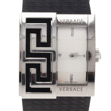 Pre Owned Versace White Stainless Steel V-Greca Women's Wristwatch 38MM