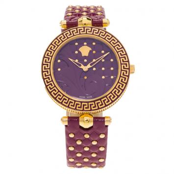 Pre Owned Versace Purple Gold-Plated Stainless Steel Vanitas Women's Wristwatch 40MM