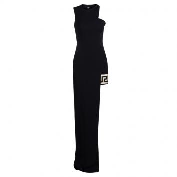 Pre Owned Versus Versace Black Cutout Leg Detail Asymmetric Sleeveless Maxi Dress S