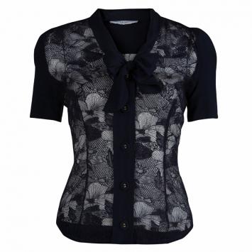 Pre Owned Viktor & Rolf Navy Blue Short Sleeve Sheer Lace Shirt S