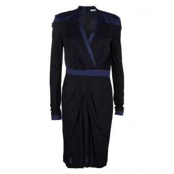 Pre Owned Viktor & Rolf Black Knit Contrast Power Shoulder Overlap Dress M