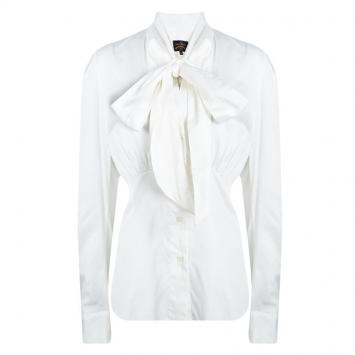 Pre Owned Vivienne Westwood Anglomania White Cotton Tie Collar Bib Blouse L