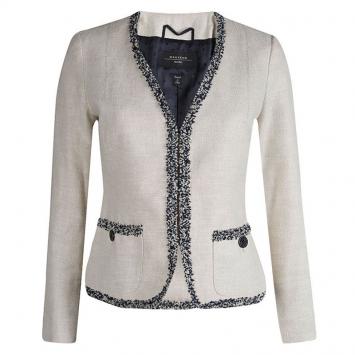 Pre Owned Weekend Max Mara Cream Tweed Contrast Trim Jacket S