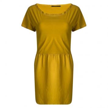 Pre Owned Weekend Max Mara Yellow Gathered Waist Short Sleeve Dress L