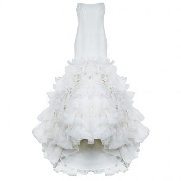 Pre Owned White By Vera Wang Strapless Ivory Ruffle Wedding Gown XS