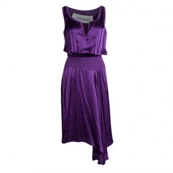 Pre Owned Yves Saint Laurent Purple Satin Rib Trim Sleeveless Dress M