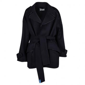 Pre Owned Yves Saint Laurent Black Wool Belted Overcoat L