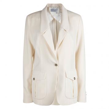 Pre Owned Yves Saint Laurent Cream Wool Notched Collar Blazer L