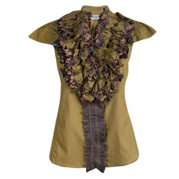 Pre Owned Yves Saint Laurent Multicolor Cotton Ruffle Placket Detail Blouse L
