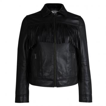 Pre Owned Zadig & Voltaire Deluxe Black Fringe Detail Leather Jacket XS