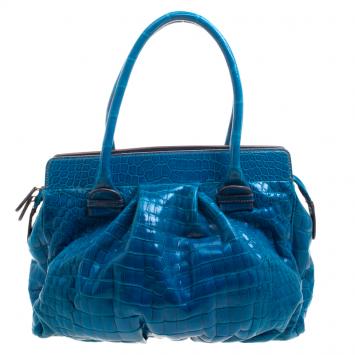 Pre Owned Zagliani Blue Crocodile Custom Made Limited Edition Bag