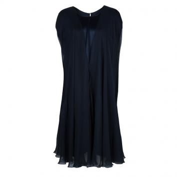 Pre Owned Zuhair Murad Navy Blue Chiffon Overlay Cape Dress L