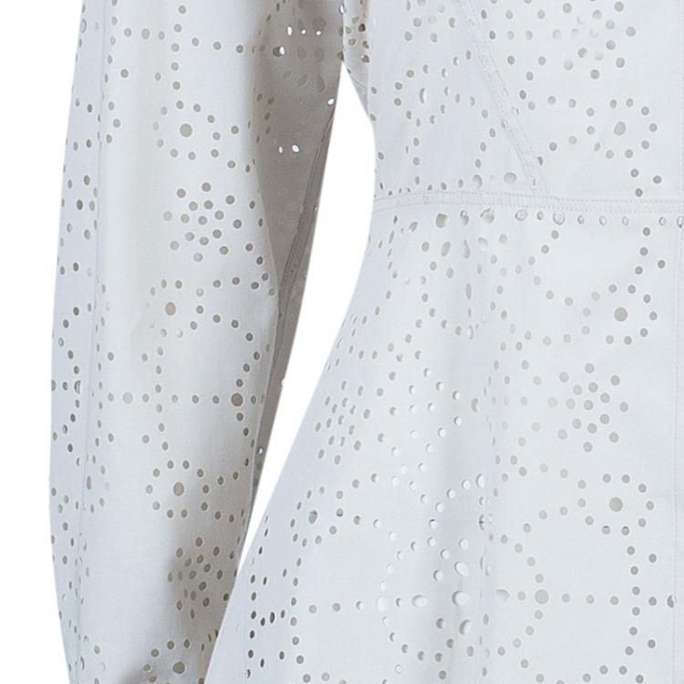Pre Owned Azzedine Alaia Eyelet Cream Button Down Shirt M